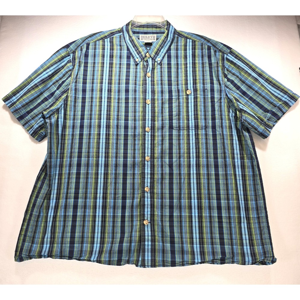 Duluth‎ Trading Co Mens 2XL Blue Green Plaid Short Sleeve Button Down Shirt